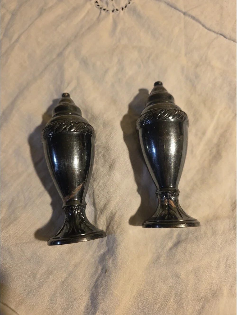 Vintage Salt Pepper Shakers Silver Plate Luraline 651 1950s Stamped Patina Pair